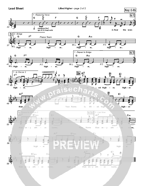 Lifted Higher Lead Sheet (Twila Paris)