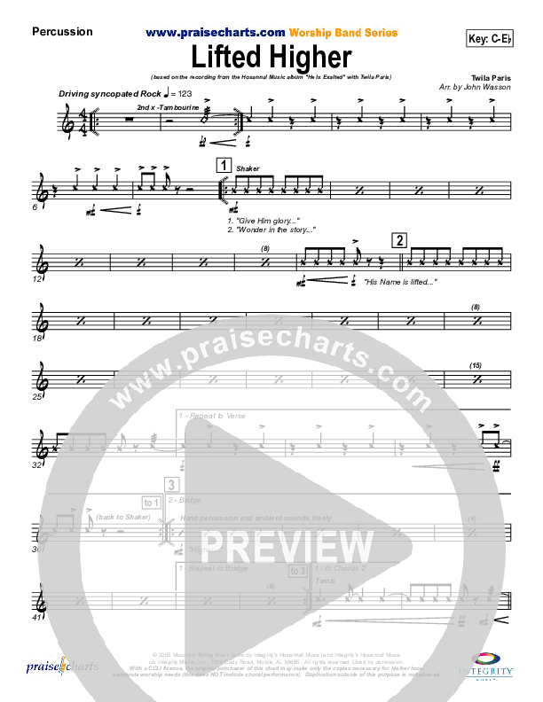 Lifted Higher Percussion (Twila Paris)