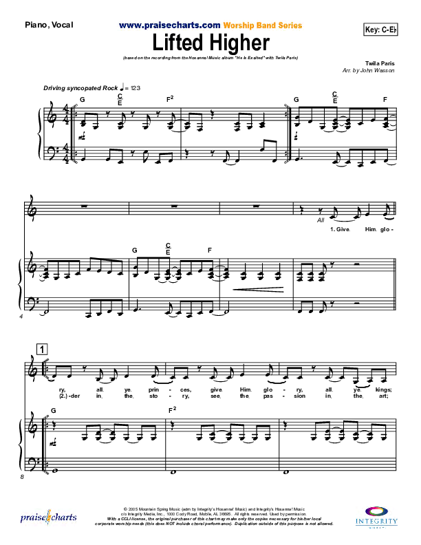 Lifted Higher Piano/Vocal (Twila Paris)