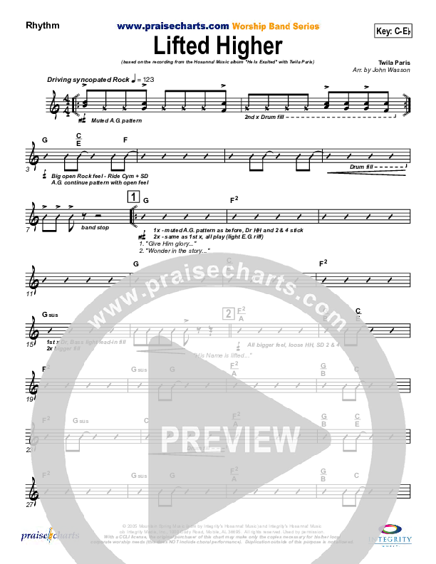 Lifted Higher Rhythm Chart (Twila Paris)