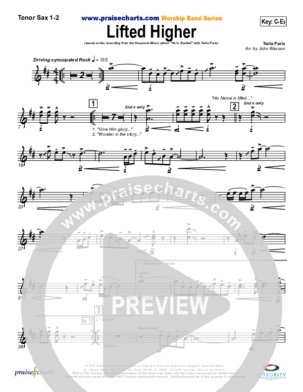 Lifted Higher Tenor Sax 1/2 (Twila Paris)