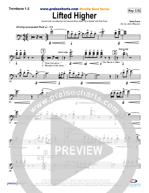 Lifted Higher Trombone 1/2 (Twila Paris)