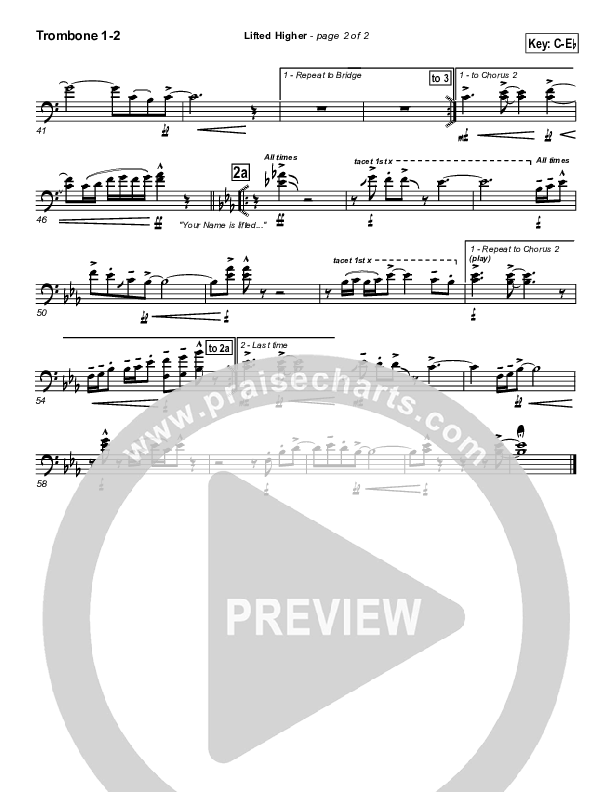 Lifted Higher Trombone 1/2 (Twila Paris)