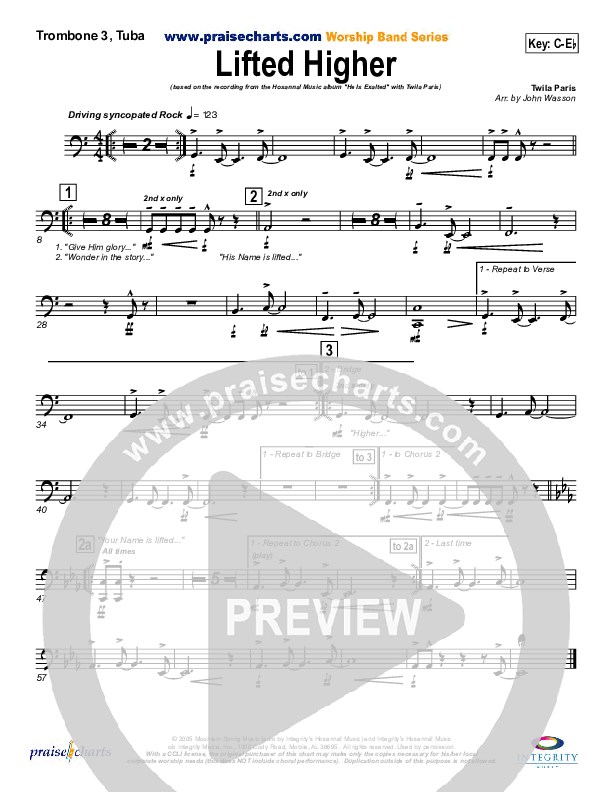 Lifted Higher Trombone 3/Tuba (Twila Paris)