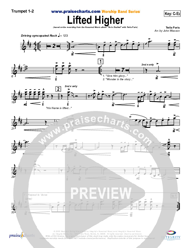 Lifted Higher Trumpet 1,2 (Twila Paris)