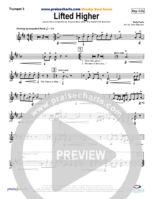 Lifted Higher Trumpet 3 (Twila Paris)