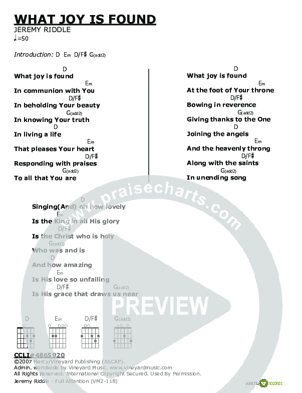 What Joy Is Found Chords & Lyrics (Vineyard Worship)