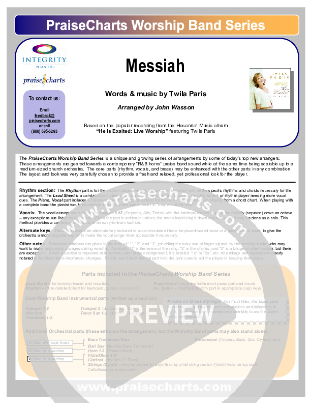 Messiah Cover Sheet (Twila Paris)