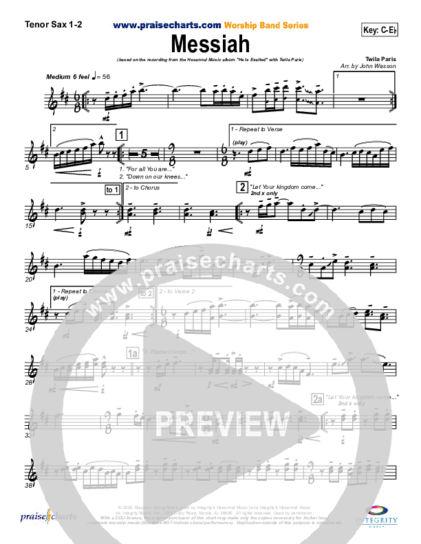 Messiah Tenor Sax 1/2 (Twila Paris)