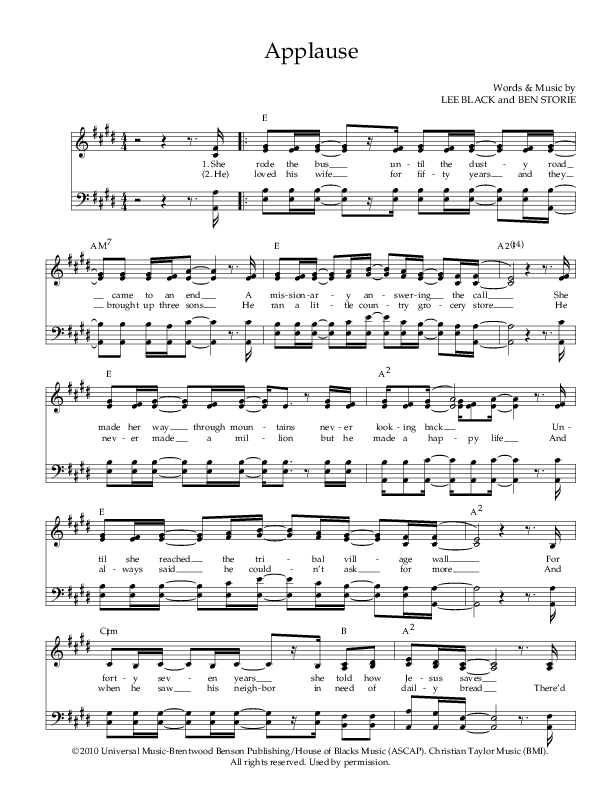 Applause Lead Sheet (Talley Trio)