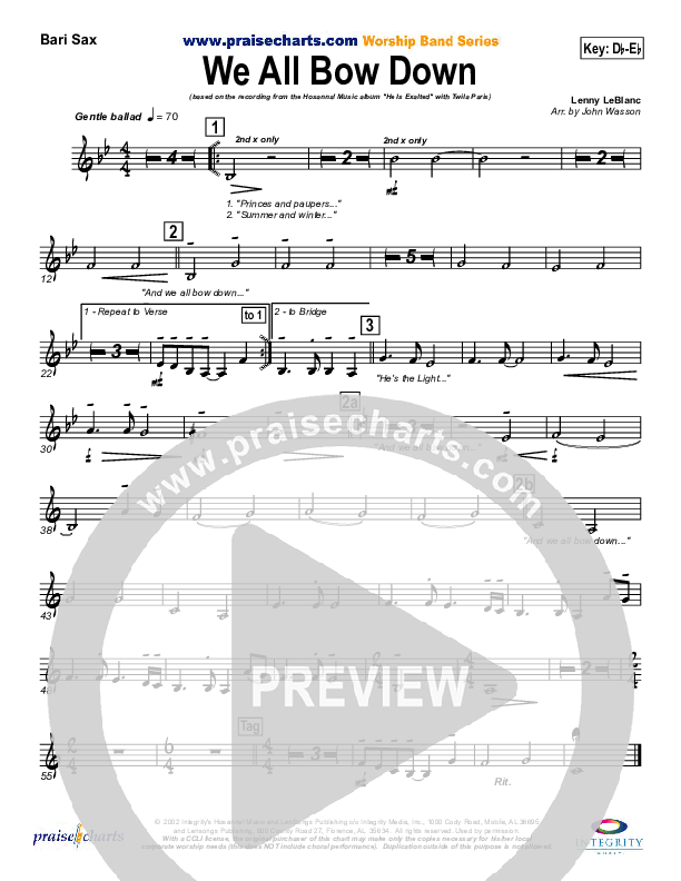 We All Bow Down Bari Sax (Twila Paris)