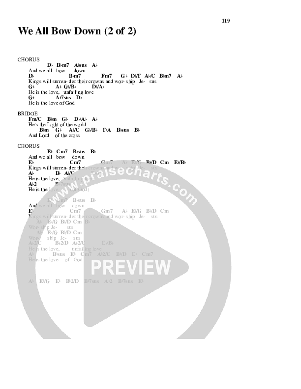 We All Bow Down Chord Chart (Twila Paris)