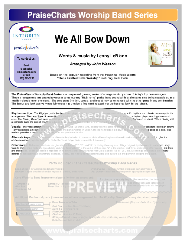 We All Bow Down Cover Sheet (Twila Paris)