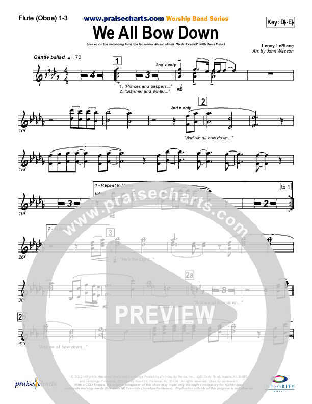 We All Bow Down Flute/Oboe 1/2/3 (Twila Paris)