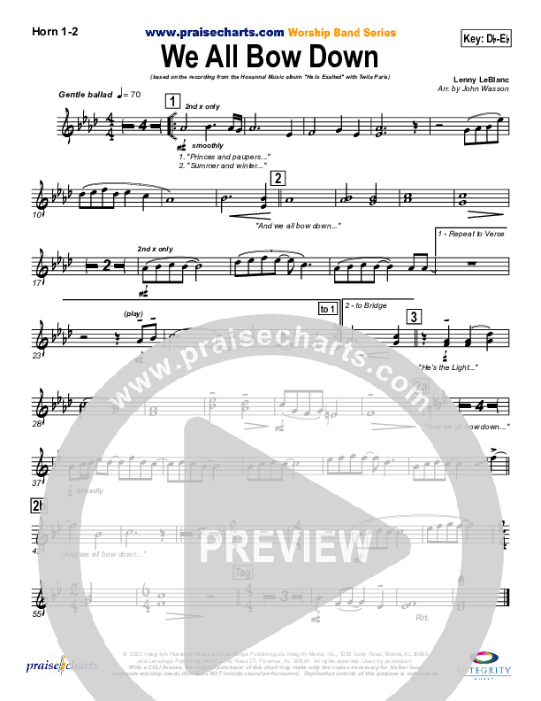 We All Bow Down French Horn 1/2 (Twila Paris)