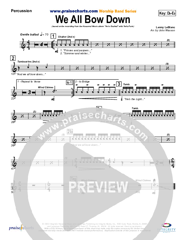 We All Bow Down Percussion (Twila Paris)