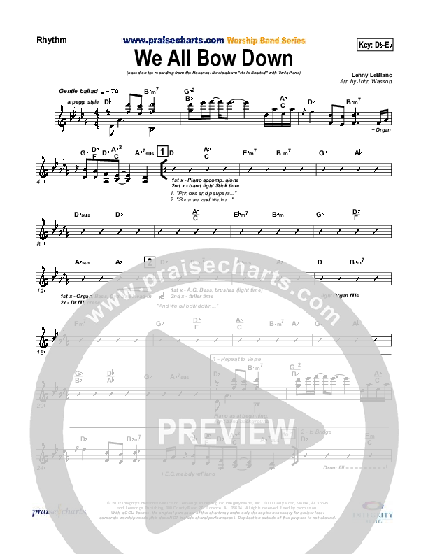 We All Bow Down Rhythm Chart (Twila Paris)