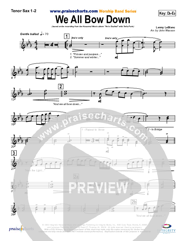 We All Bow Down Tenor Sax 1/2 (Twila Paris)