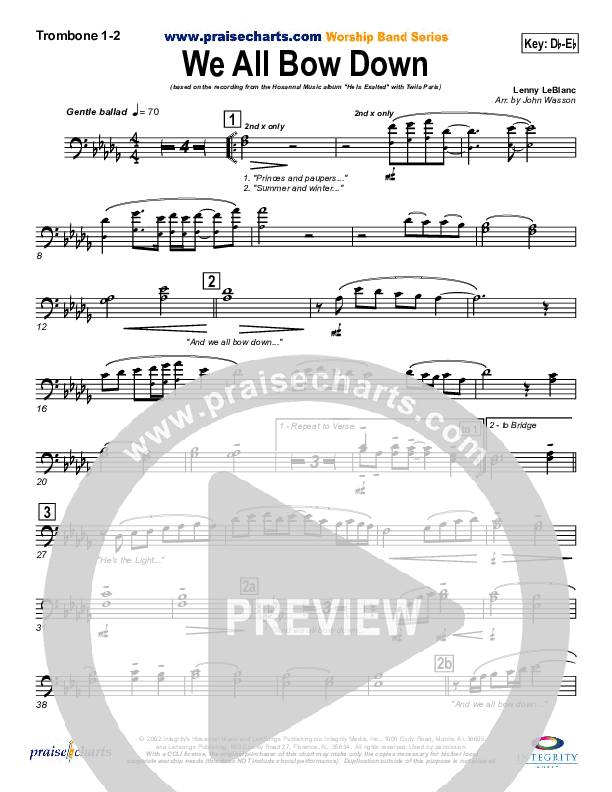 We All Bow Down Trombone 1/2 (Twila Paris)