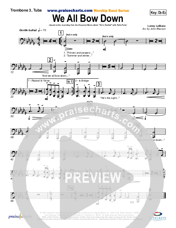 We All Bow Down Trombone 3/Tuba (Twila Paris)