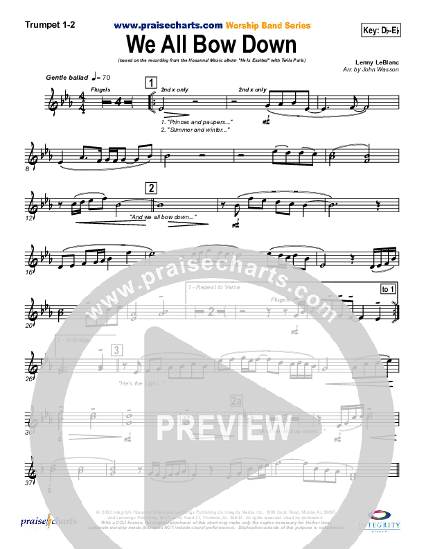 We All Bow Down Trumpet 1,2 (Twila Paris)