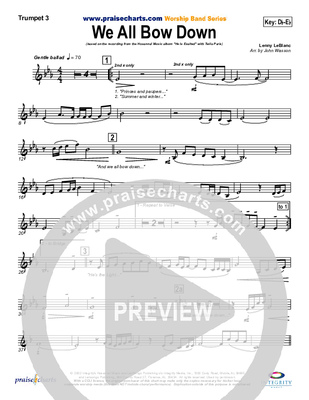 We All Bow Down Trumpet 3 (Twila Paris)