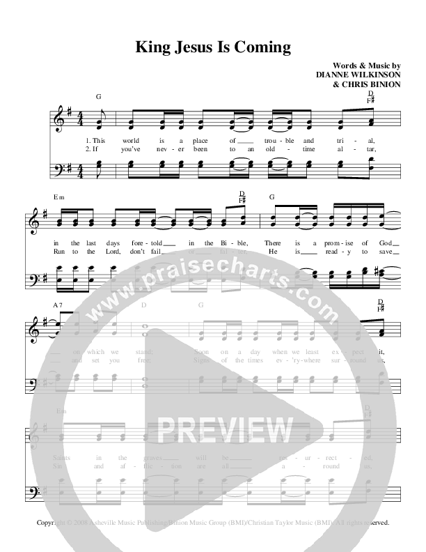 King Jesus Is Coming Lead Sheet (The Whisnants)