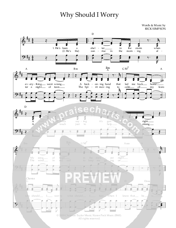 Why Should I Worry Lead Sheet (Karen Peck & New River)