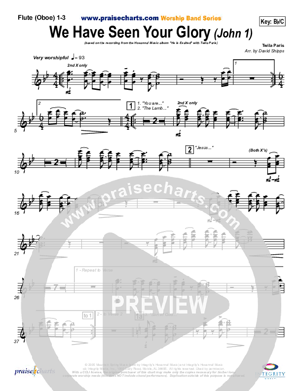 We Have Seen Your Glory Flute/Oboe 1/2/3 (Twila Paris)