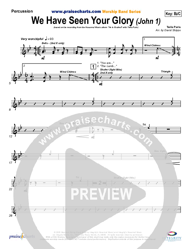 We Have Seen Your Glory Percussion (Twila Paris)