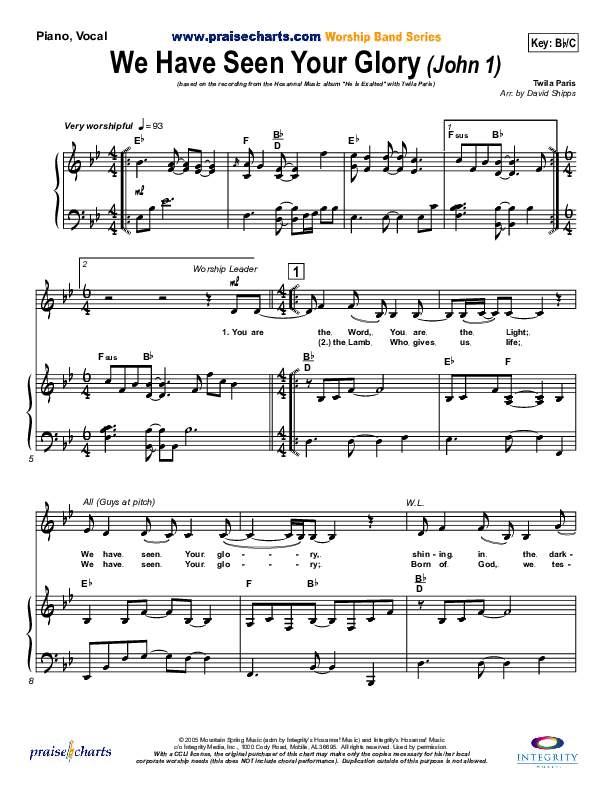 We Have Seen Your Glory Lead & Piano (Twila Paris)