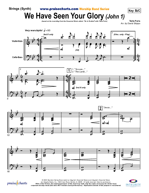 We Have Seen Your Glory Synth Strings (Twila Paris)