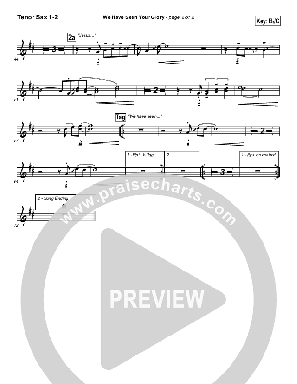 We Have Seen Your Glory Tenor Sax 1/2 (Twila Paris)