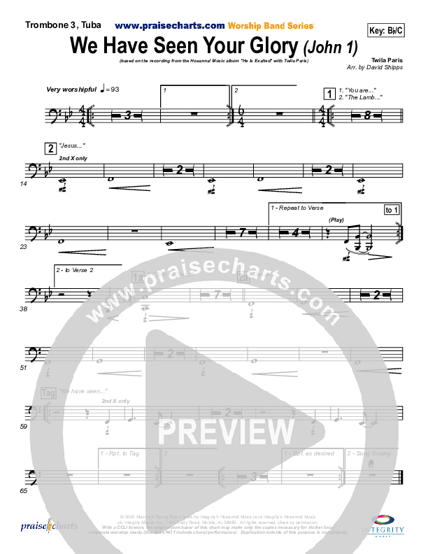 We Have Seen Your Glory Trombone 3/Tuba (Twila Paris)