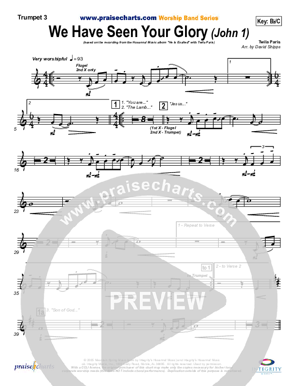 We Have Seen Your Glory Trumpet 3 (Twila Paris)