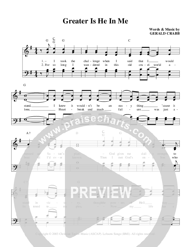 Greater Is He In Me Lead Sheet (SAT) (The Crabb Family)