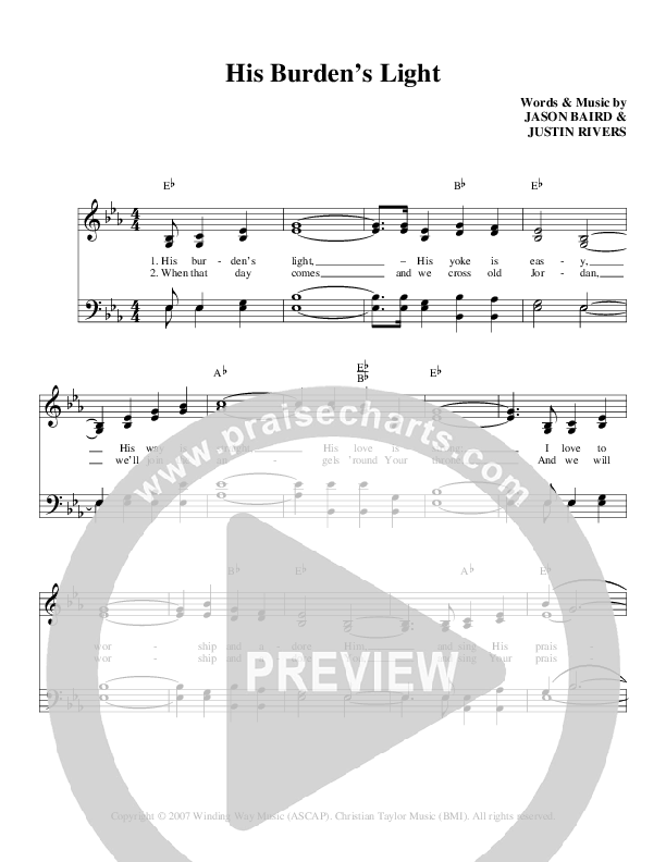 His Burden's Light Lead Sheet (Austins Bridge)