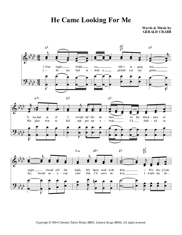 He Came Looking For Me Lead Sheet (The Crabb Family)