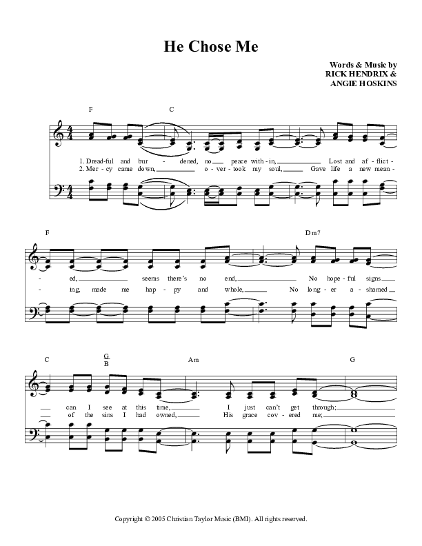 He Chose Me Lead Sheet (The Freemans)