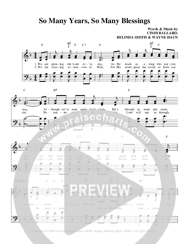 So Many Years So Many Blessings Lead Sheet (The Lewis Family)