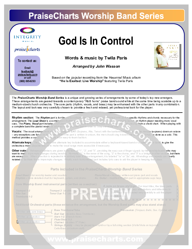 God Is In Control Cover Sheet (Twila Paris)