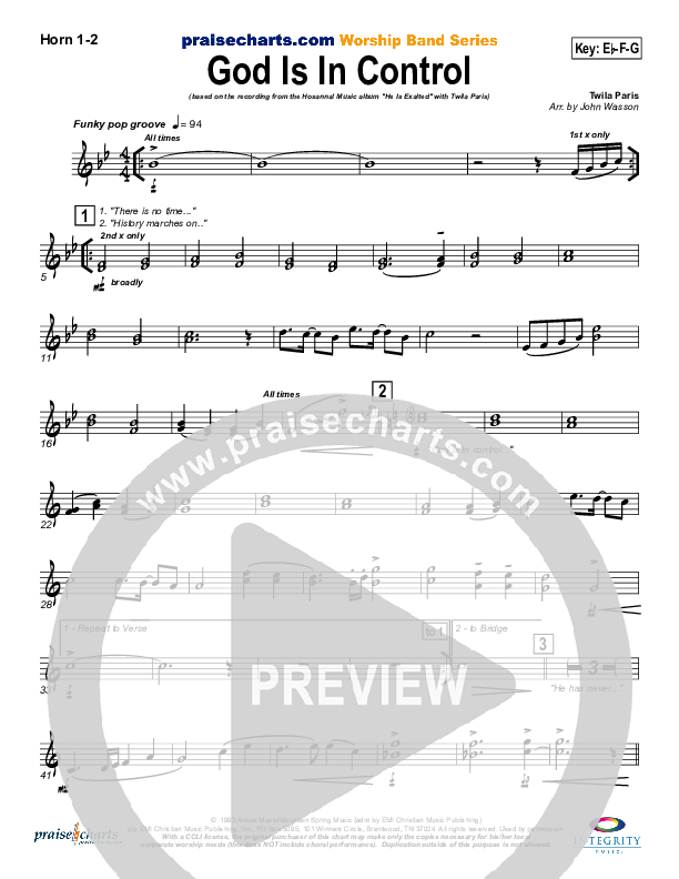 God Is In Control French Horn 1/2 (Twila Paris)