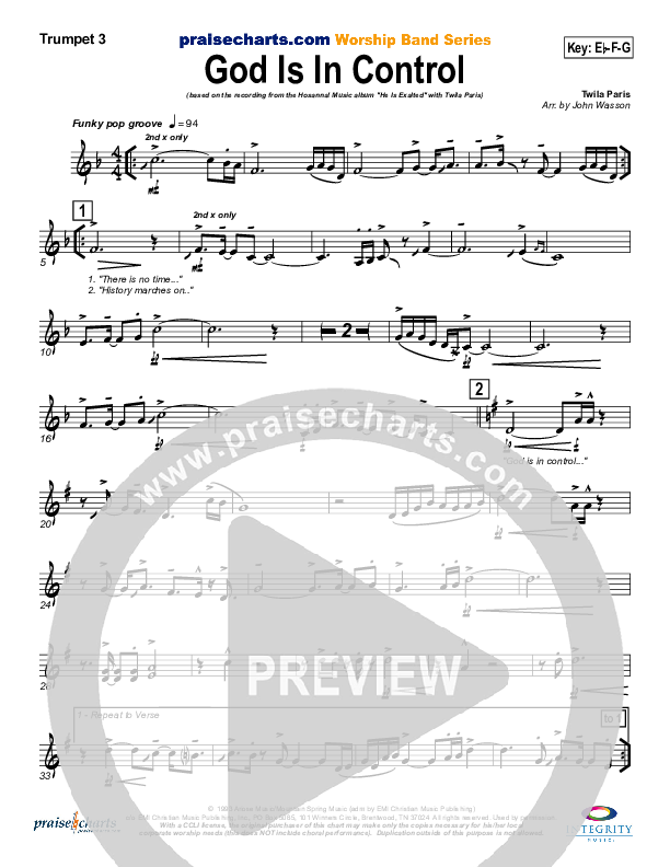 God Is In Control Trumpet 3 (Twila Paris)