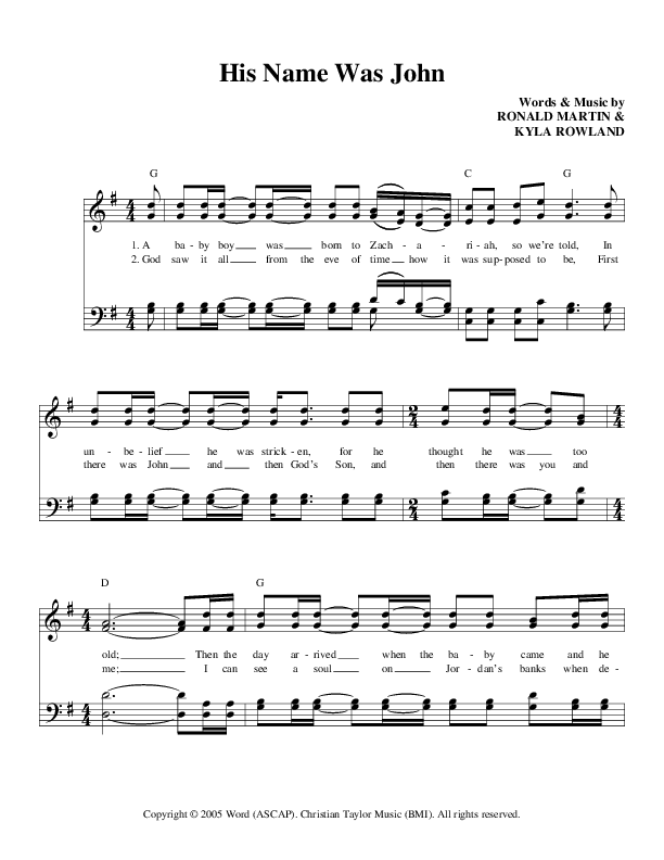 His Name Was John Lead Sheet (The Perrys)