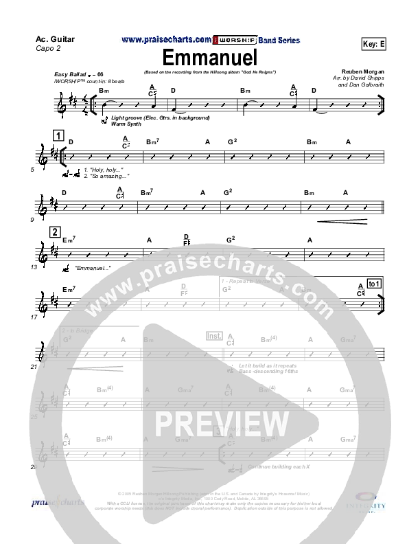 Emmanuel Rhythm Chart (Hillsong Worship)