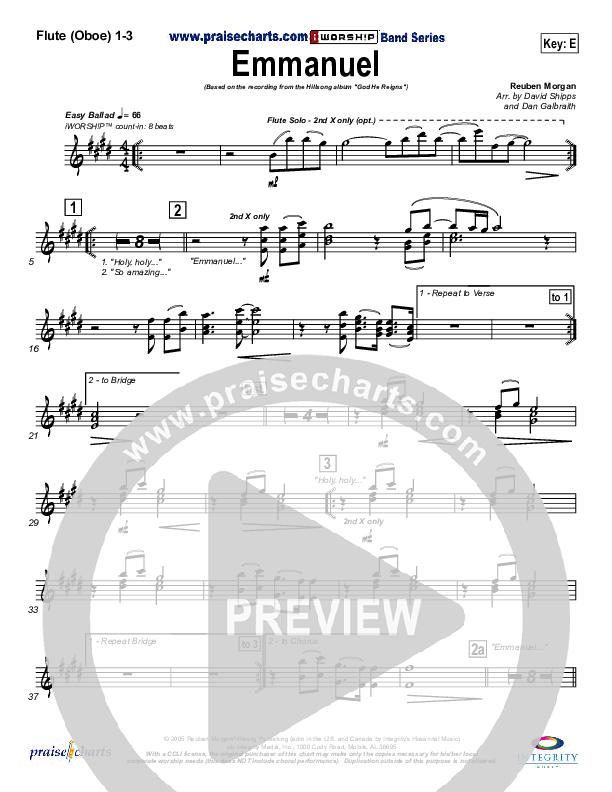 Emmanuel Flute/Oboe 1/2/3 (Hillsong Worship)