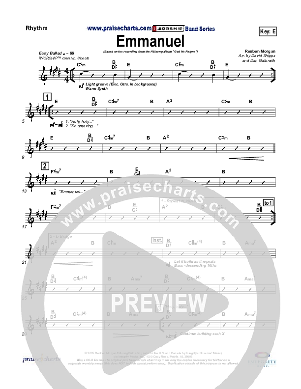 Emmanuel Rhythm Chart (Hillsong Worship)