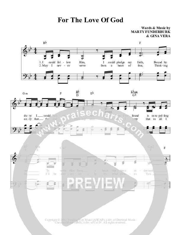 For The Love of God Lead Sheet (Kenny Rogers)