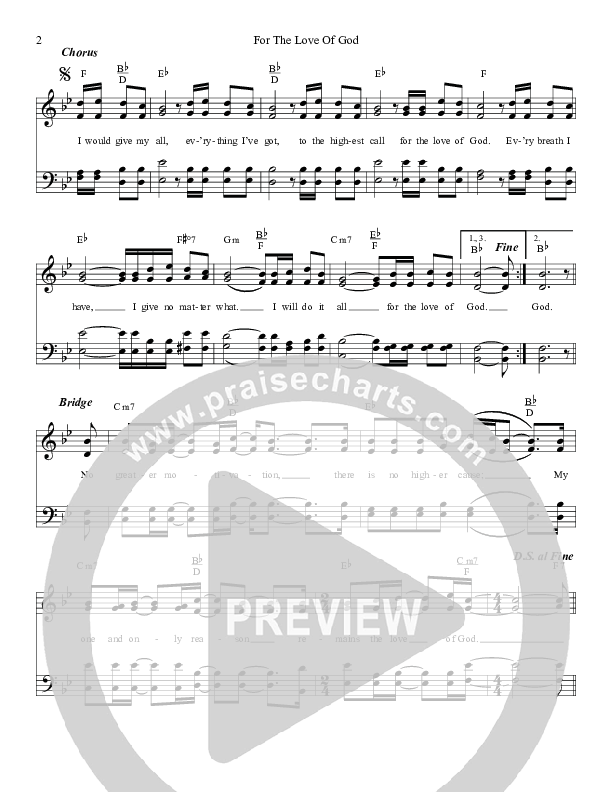 For The Love of God Lead Sheet (Kenny Rogers)