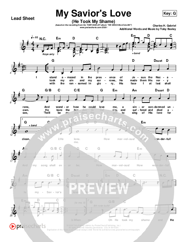 My Savior's Love (He Took My Shame) Lead Sheet (Toby Baxley)